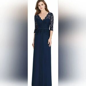 JENNY PACKHAM JP1011 Long Sleeve Illusion-Back Lace Peplum dress sz 14 Blue